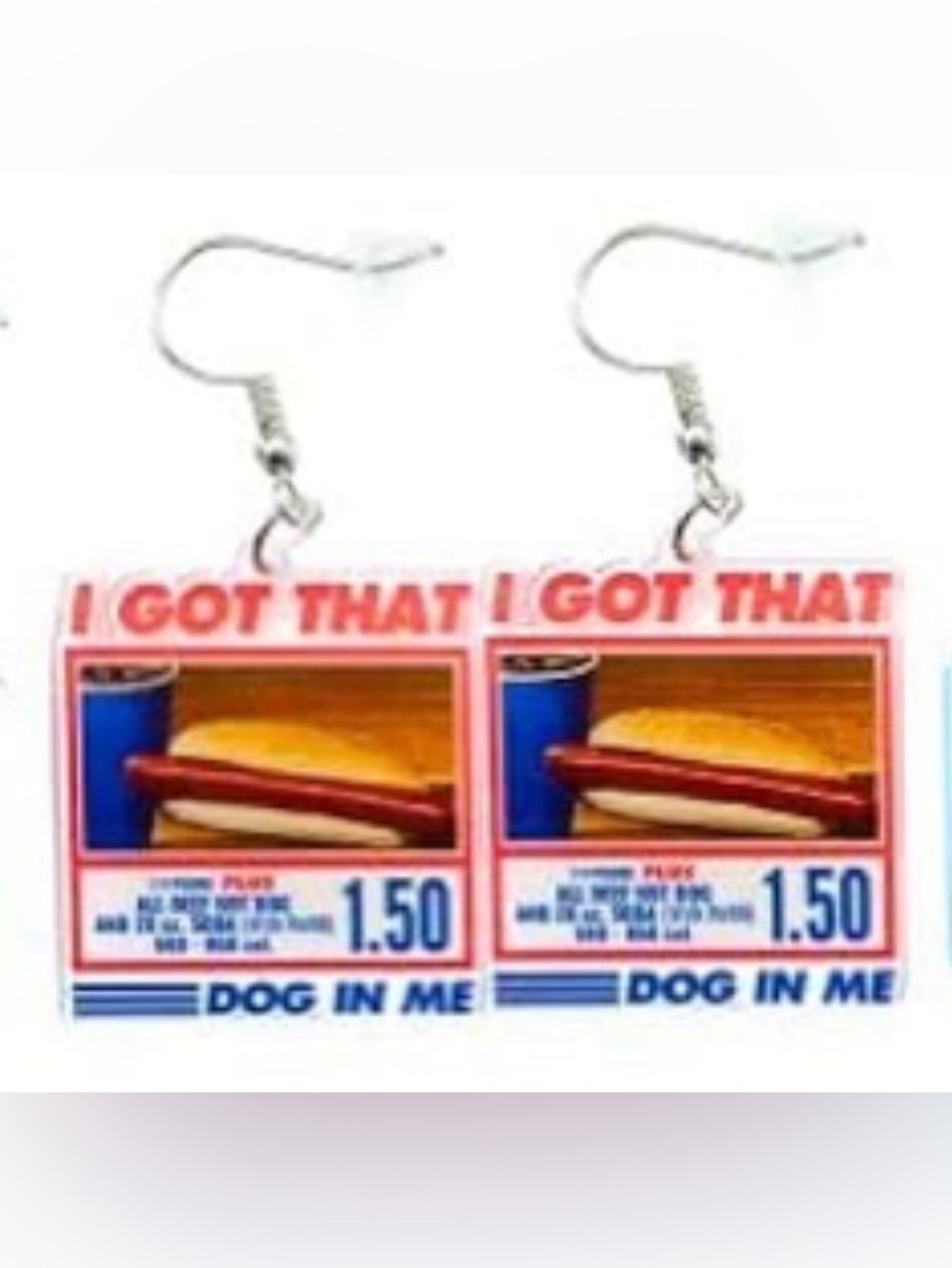 Novelty Red Hot Dog & Bun Dangle Earrings - Brand Unspecified